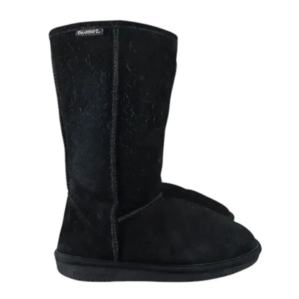 Bearpaw Shoes Women 9 Boot Winter Tall Emma Leather Sheepskin Warm Comfort Black